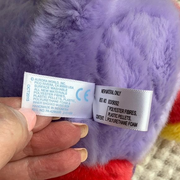 Aurora Baby Plush Rainbow Multi Coloured ABC Musical Elephant Stuffed Animal Toy - Picture 8 of 11